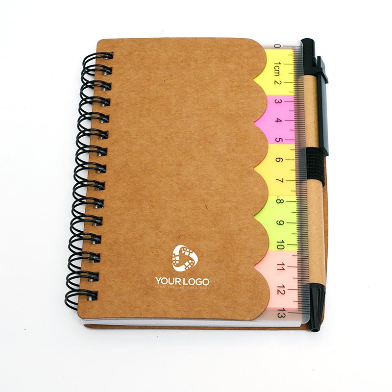 Spiral Notebook With Recycled Cardboard Cover & Pen, Ruler, & Sticky Notes With Logo